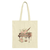 Piano Tote Bag, Floral Music Bag, Gift for Pianist, Music Lover Tote, Piano Teacher Gift, Aesthetic Tote Bag, Book Bag, Shopping Tote - Tawshia